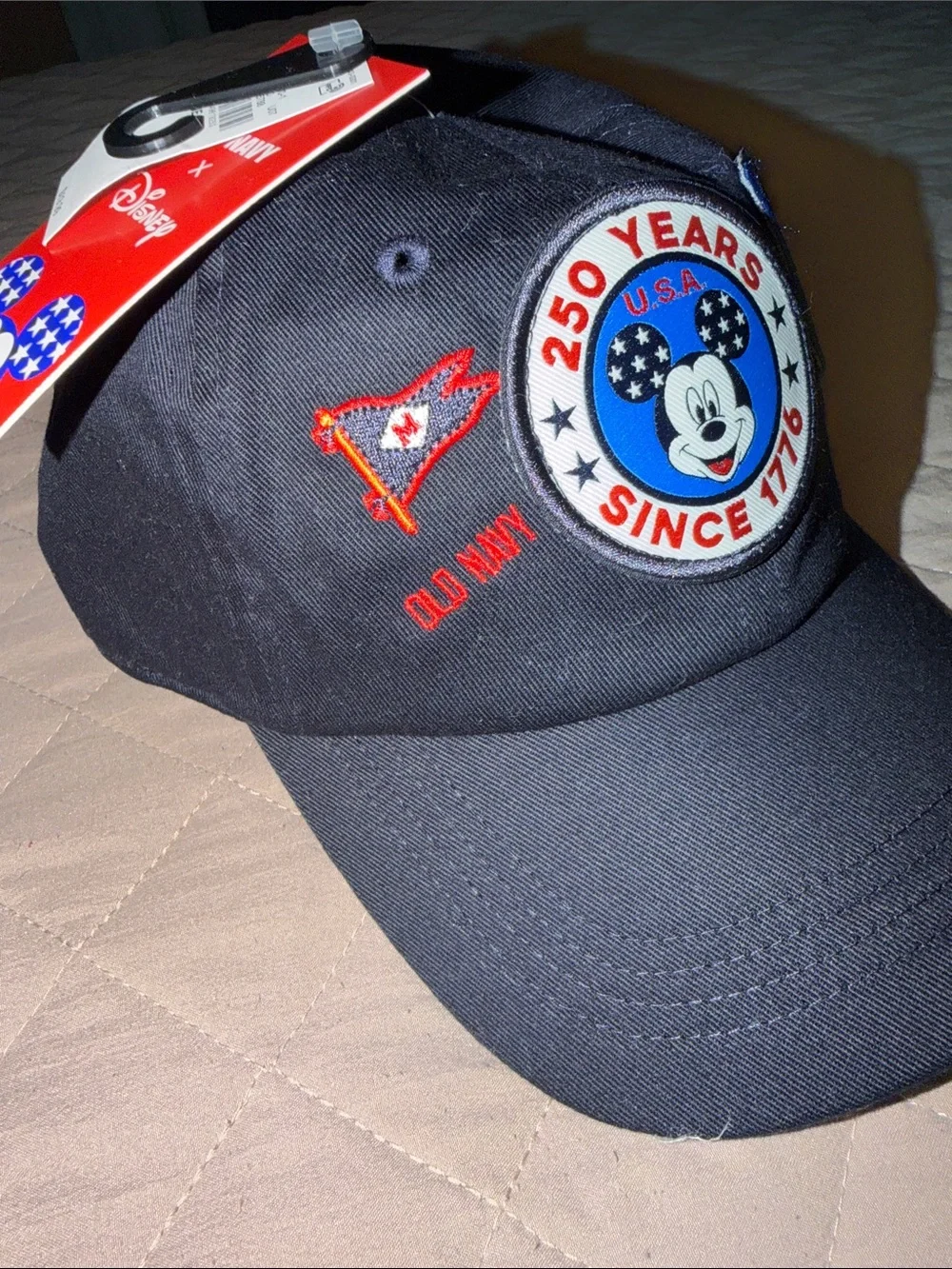 Disney Navy Baseball Cap with Red, White & Blue Mickey Patches
